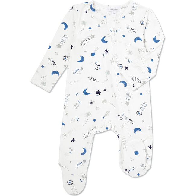 Moon & Stars Zipper Footie, Blue - Onesies - 1
