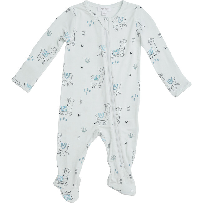 Zipper Footie, Blue LLama - Rompers - 1