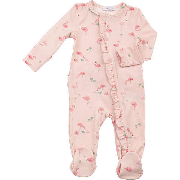 Ruffle Front Zipper Footie, Flamingos - Angel Dear Rompers | Maisonette