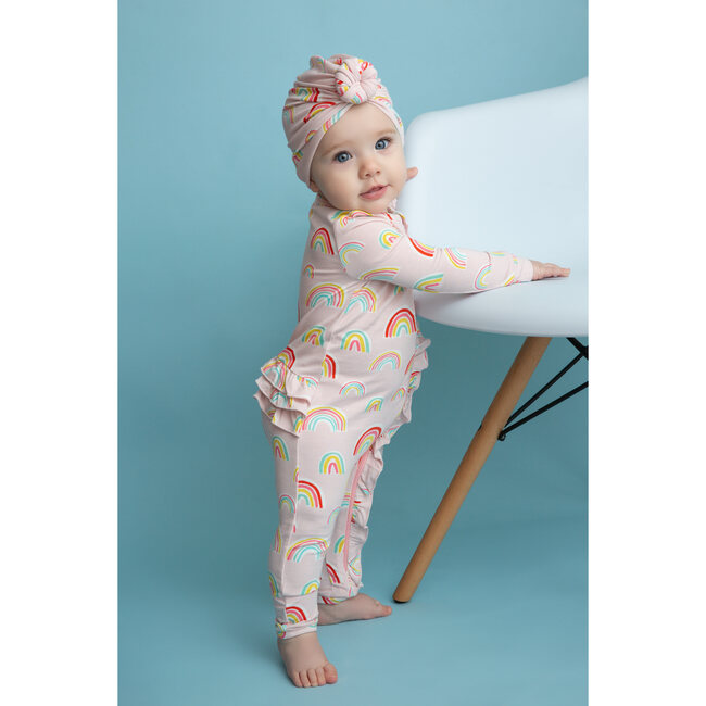 Ruffle Zipper Footie, Pink Rainbows - Rompers - 2