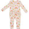 Ruffle Zipper Footie, Pink Rainbows - Rompers - 3