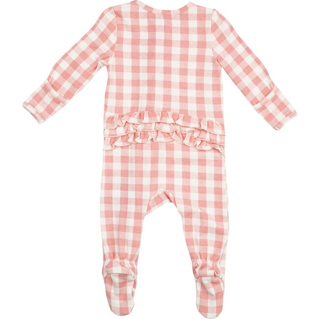 Ruffle Zipper Footie, Pink Gingham - Angel Dear Rompers | Maisonette