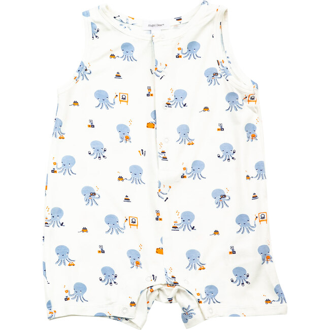Sleeveles Shortie Romper, Octopus Playtime Blue - Rompers - 1