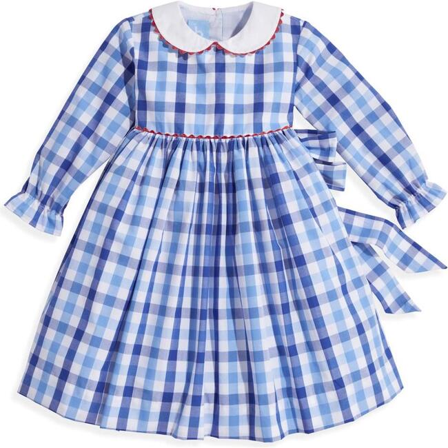 Long Sleeve Peter Pan Dress, Sapphire Check - Dresses - 1