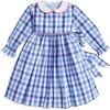 Long Sleeve Peter Pan Dress, Sapphire Check - Dresses - 1 - thumbnail
