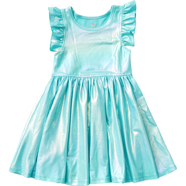 Ruffle Steph Dress, Iridescent Turquoise - Dresses - 1