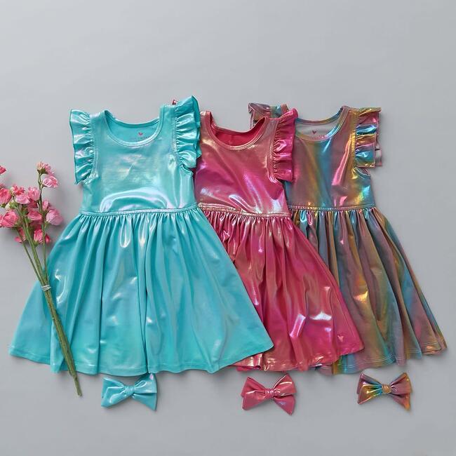 Ruffle Steph Dress, Iridescent Turquoise - Dresses - 3