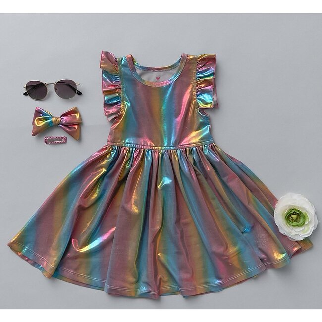 Ruffle Steph Dress, Iridescent Rainbows