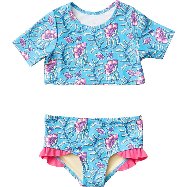 Cropped Rash Guard Set, Hawaiian Ocean Vine Floral - Rash Guards - 1