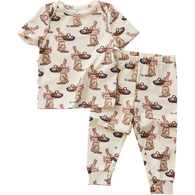 Baby Spring Pj Set, Antique White Rabbits - Pajamas - 1