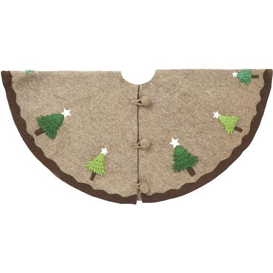 Handmade Christmas Tree Skirt in Felt - Trees on Gray - 60" - Tree Skirts - 1