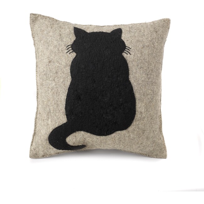 Hand Felted Wool Pillow, Grey Cat