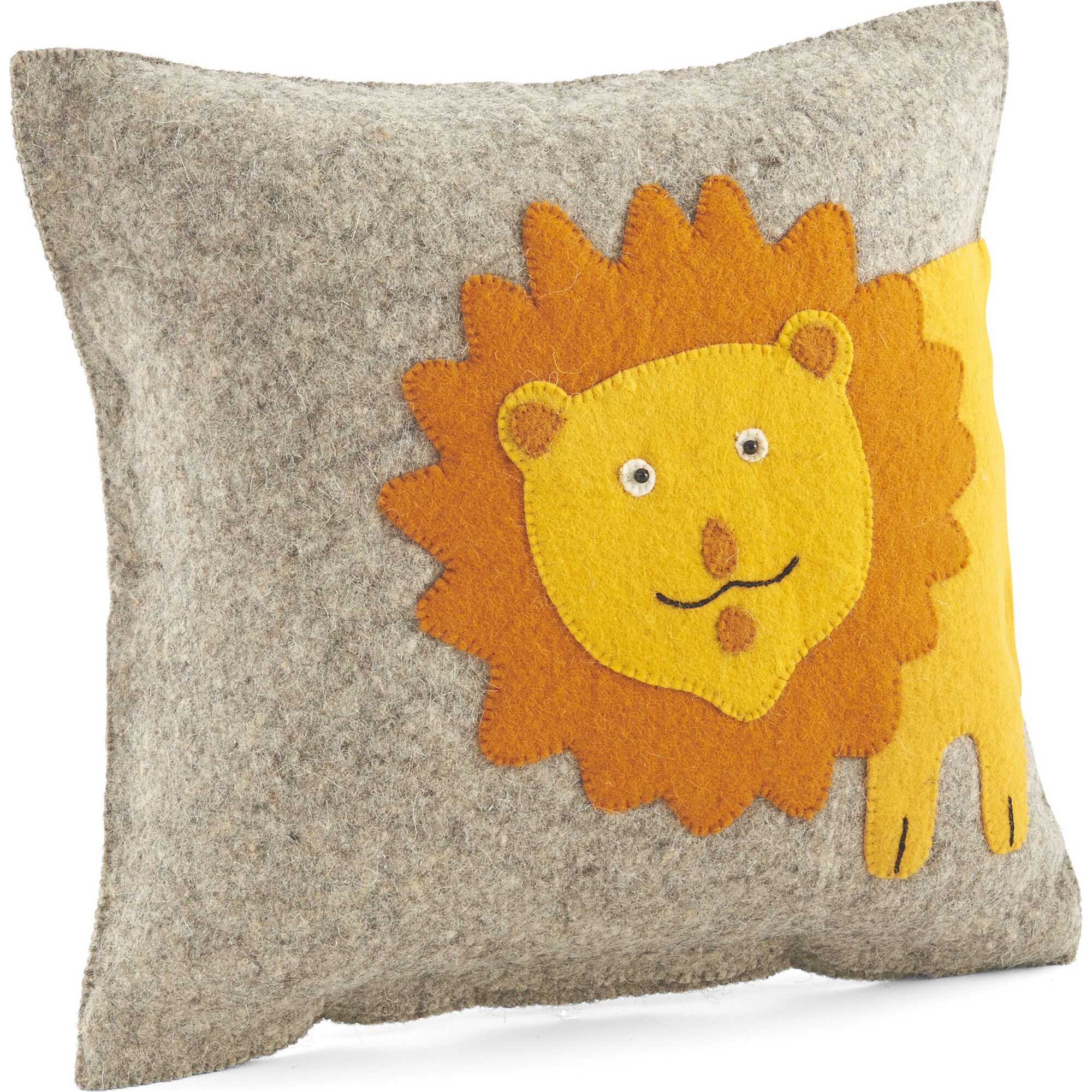 Handmade Pillow in Hand Felted Wool, Yellow Lion - Decorative Pillows - 1