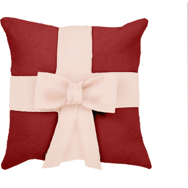 Christmas Pillow, Cream Bow on Red