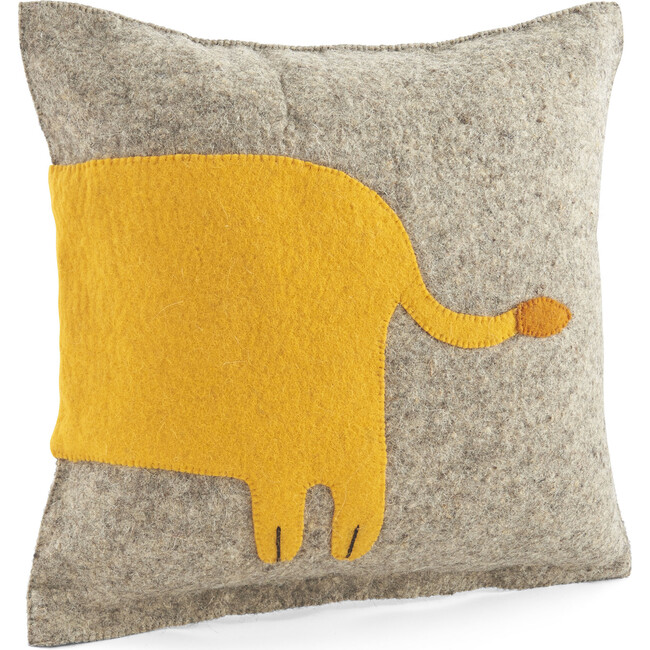 Handmade Pillow in Hand Felted Wool, Yellow Lion