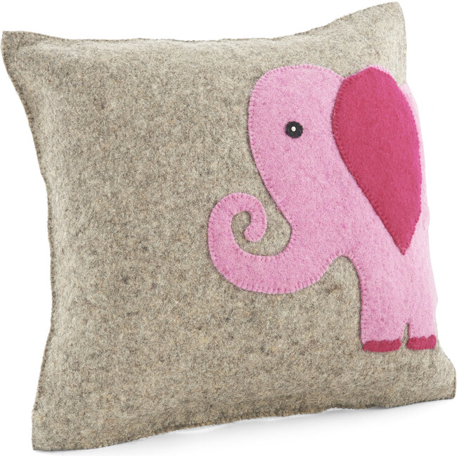 Handmade Pillow in Hand Felted Wool, Pink Elephant