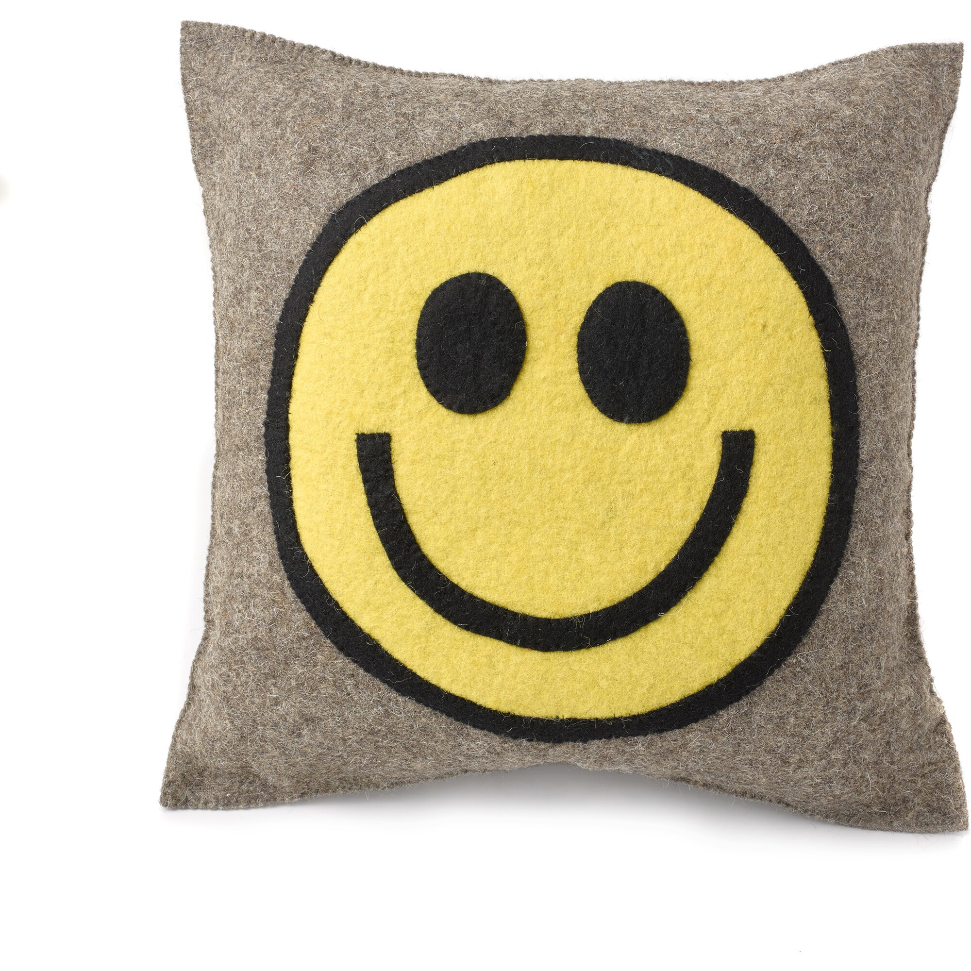Hand Felted Wool Pillow, Happy Sad Face - Accents - 1