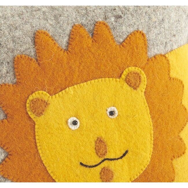 Handmade Pillow in Hand Felted Wool, Yellow Lion - Decorative Pillows - 4