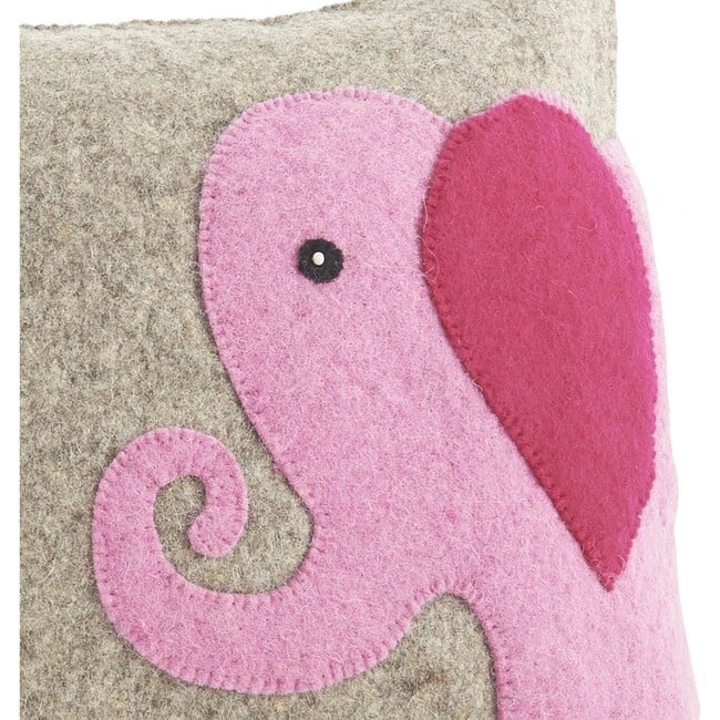 Handmade Pillow in Hand Felted Wool, Pink Elephant - Decorative Pillows - 2