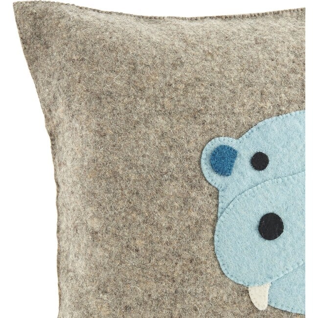 Handmade Pillow in Hand Felted Wool, Blue Hippo - Decorative Pillows - 4