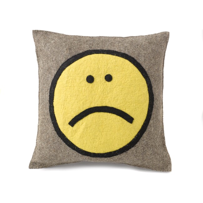 Hand Felted Wool Pillow, Happy Sad Face