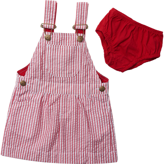 Red Seersucker Overall Dress - Overalls - 1