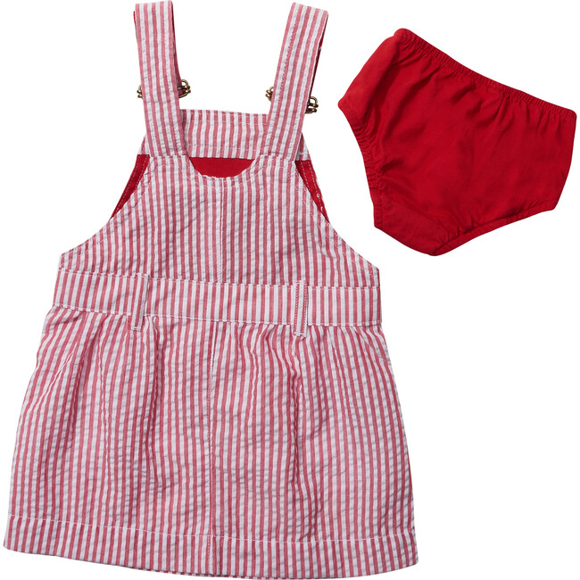 Red Seersucker Overall Dress - Overalls - 3