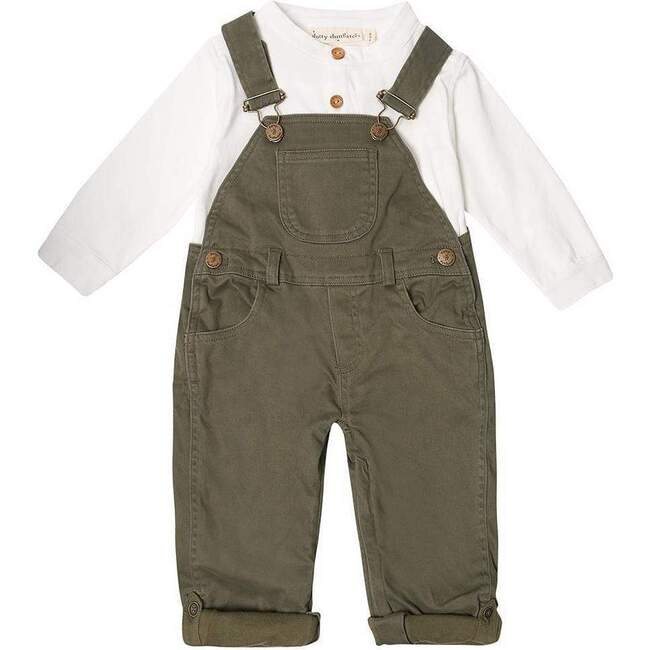 Denim Dungarees, Olive Green - Overalls - 2