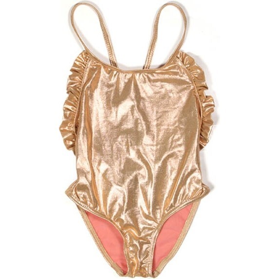 Frilled Swimsuit, Pink Gold - One Pieces - 1