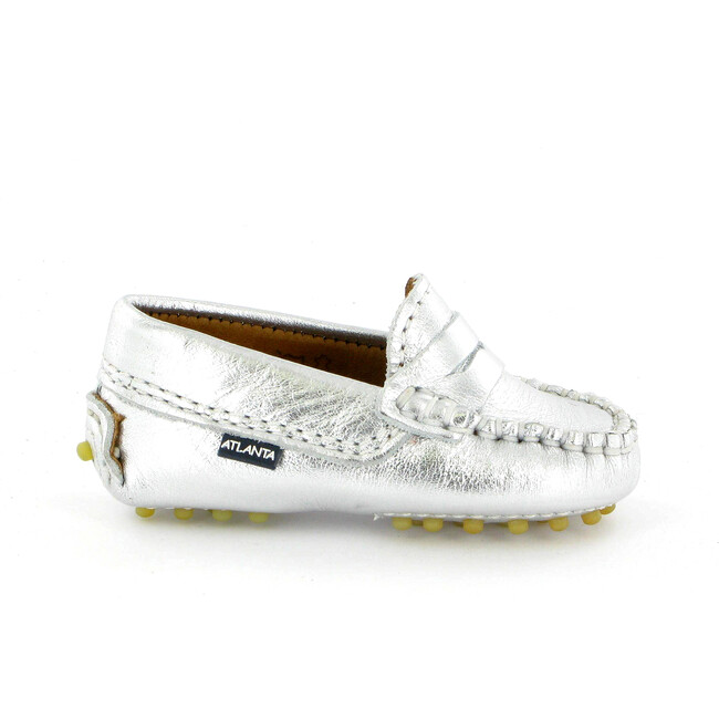 Baby Penny Moccasins in Metallic Leather, Silver - Loafers - 1