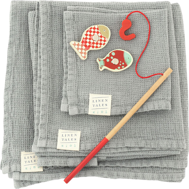 4-Piece Waffle Linen Towel Set, Light Grey - Towels - 1