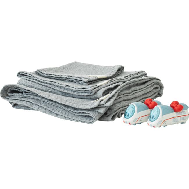 4-Piece Waffle Linen Towel Set, Light Grey - Towels - 2