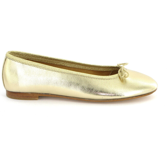 Metallic Leather Ballerina, Gold - Flats - 1
