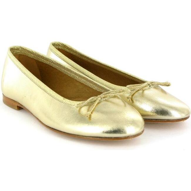 Metallic Leather Ballerina, Gold - Flats - 2