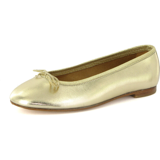 Metallic Leather Ballerina, Gold - Flats - 4