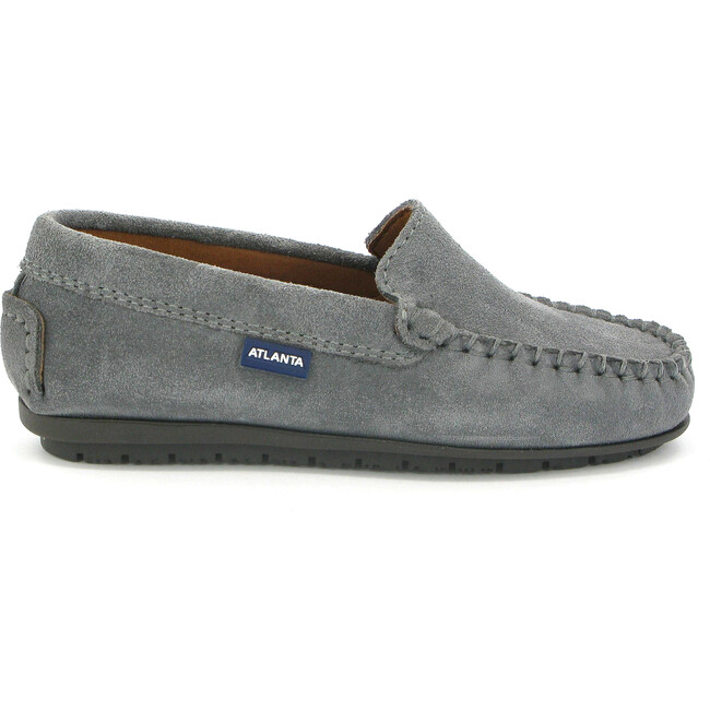 Plain Vamp Moccasin in Suede Leather, Light Grey - Flats - 1