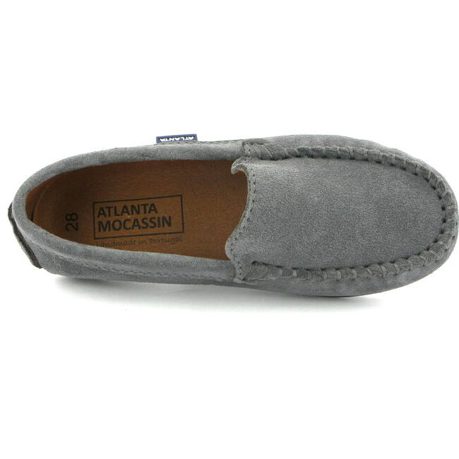 Plain Vamp Moccasin in Suede Leather, Light Grey - Flats - 2