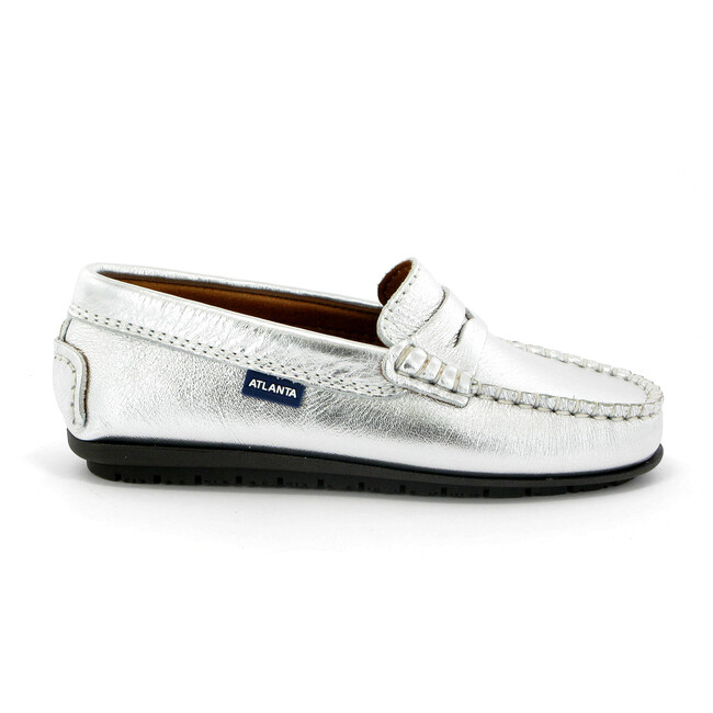 Penny Moccasin in Metallic Leather, Silver - Flats - 1