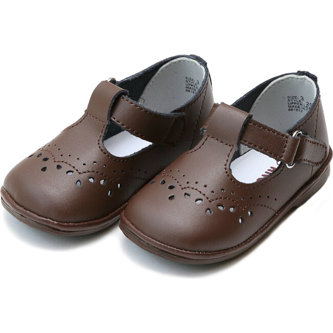 Baby Birdie Leather T-Strap Stitched Mary Jane, Brown