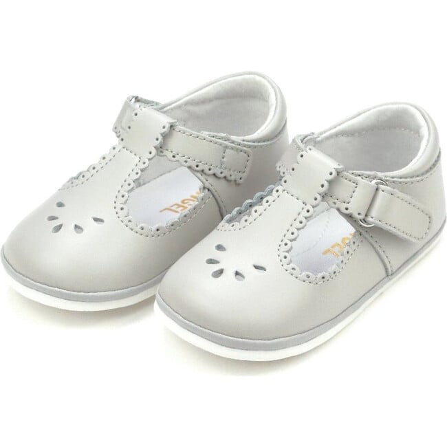 Baby Dottie Scalloped T-Strap Mary Jane, Grey