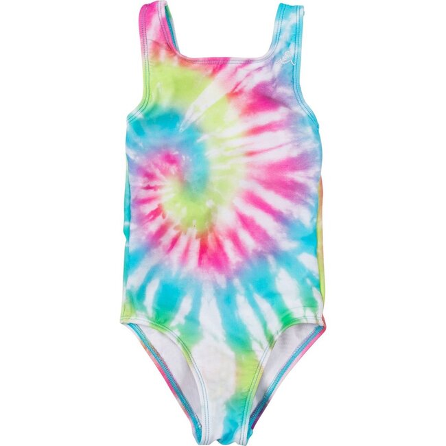 Girls Sea Ripple Swimsuit, Neon Tye Dye - One Pieces - 1