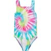 Girls Sea Ripple Swimsuit, Neon Tye Dye - One Pieces - 1 - thumbnail