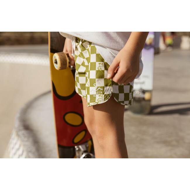 Seaesta Surf x Peanuts® Checkerboard Boardshorts, Moss