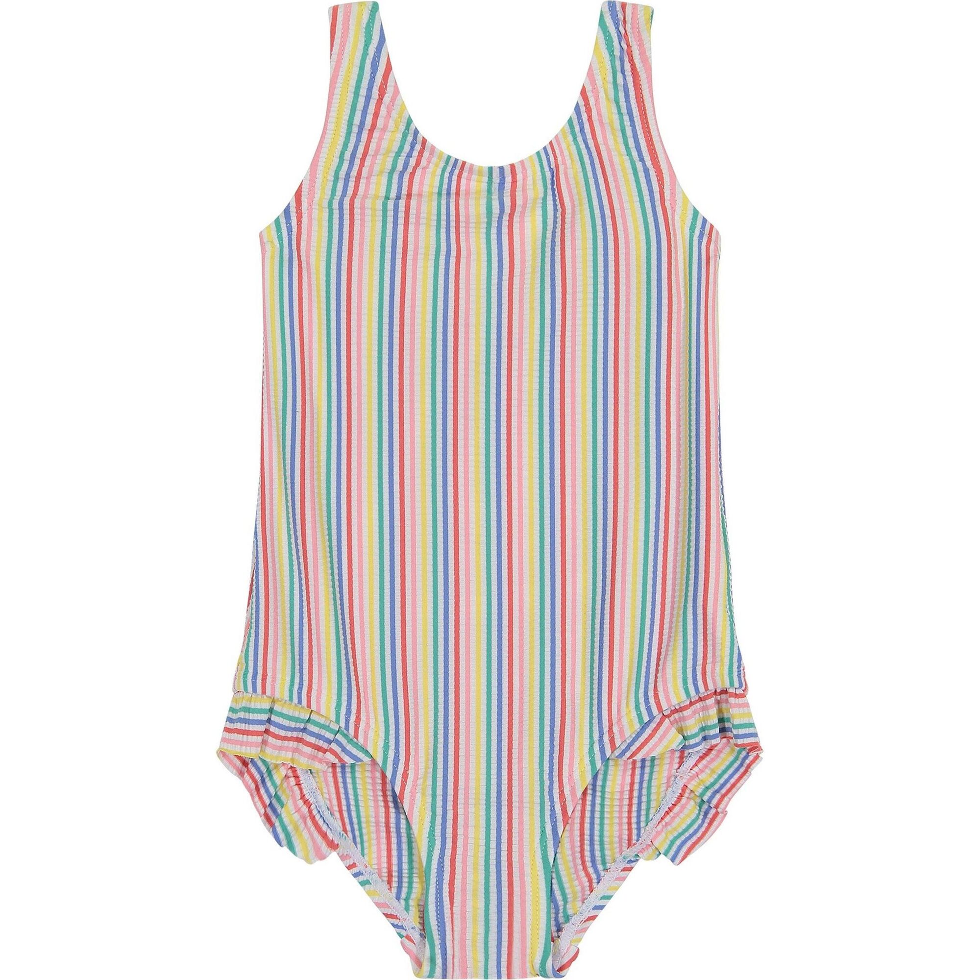 UPF 50 Pastel Stripe Ruffle Swimsuit, Multi - Swim Trunks - 1