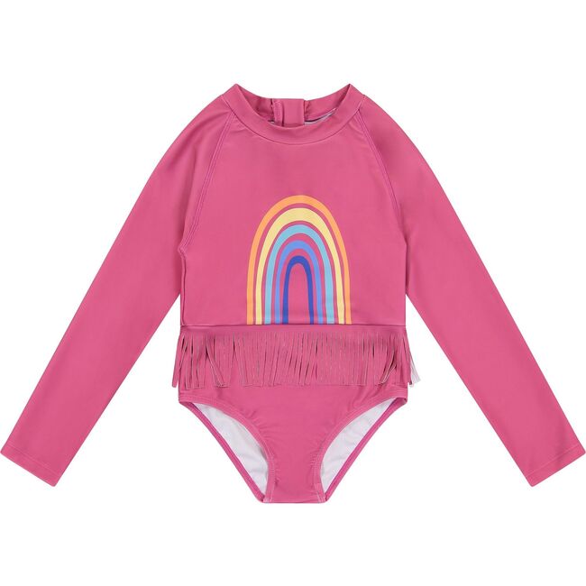 UPF 50 Rainbow Long Sleeve Swimsuit, Pink - Swim Trunks - 1