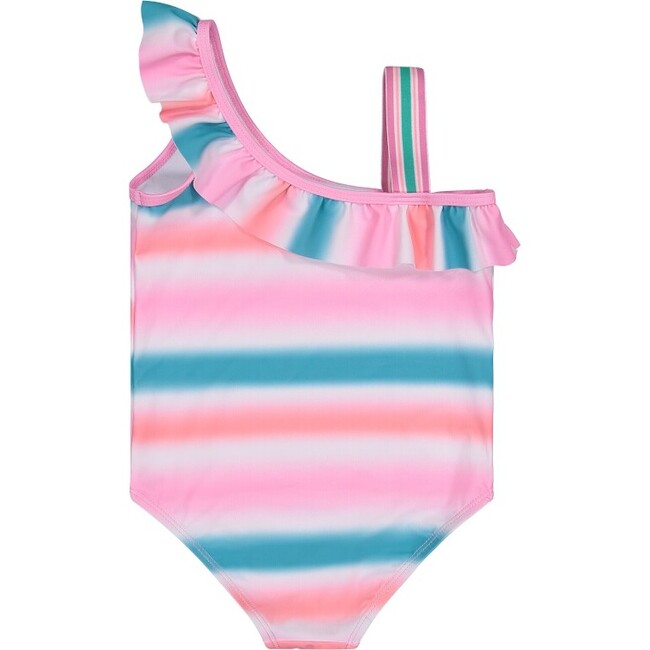 UPF 50 Girls Ombre Stripe One-Shoulder Swimsuit, Aqua