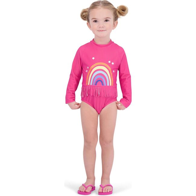 UPF 50 Rainbow Long Sleeve Swimsuit, Pink - Swim Trunks - 2