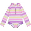 UPF 50 Girls Ombre Stripe Long Sleeve Swimsuit, Purple - One Pieces - 1 - thumbnail