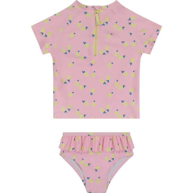 UPF 50 Girls Lemon Swim Suit, Pink - Two Pieces - 1 - zoom