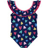 UPF 50 Girls Heart Bow Back Swimsuit, Navy - One Pieces - 1 - thumbnail